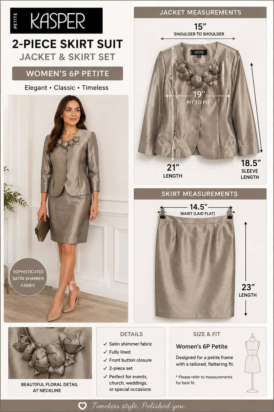 NEW MSRP $280 Kasper Womens 6P Petite Skirt Suit 2 Piece Titanium Floral